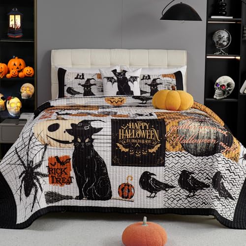 EVENHUG-Halloween-Theme-King-Size-Quilt-Bedding-Set-with-3-Pillow-Shams-Lightweight-Soft-Bedspread-Coverlet-Halloween-Holiday-Bed-Cover-for-Bedroom-Home-Decoration-4-Pieces EVENHUG Halloween Theme King Size Quilt Bedding Set with 3 Pillow Shams Lightweight Soft Bedspread Coverlet Halloween Holiday Bed Cover for Bedroom Home Decoration 4 Pieces