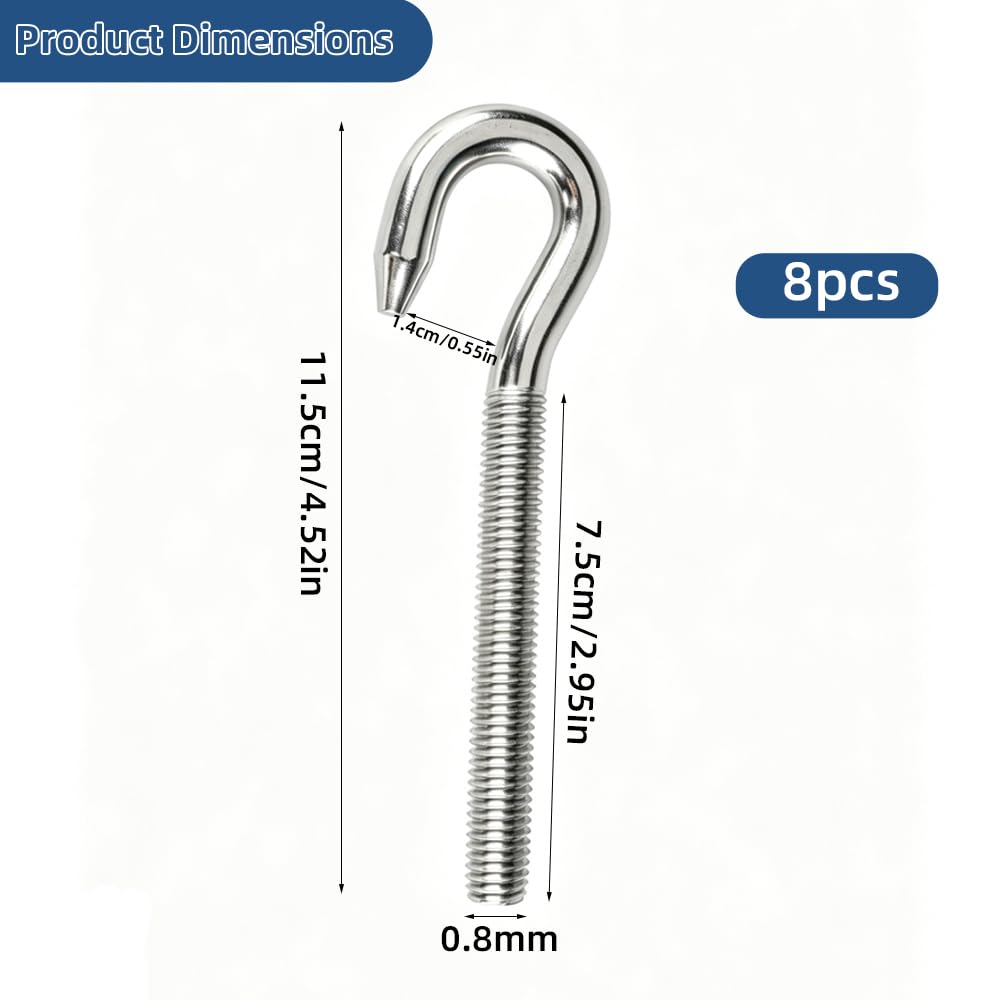 M10, 8 ganci a vite in acciaio inox 304, A2-70, ganci con vite ad anello, alta durezza, ganci con filettatura per esterni, accessori da appendere