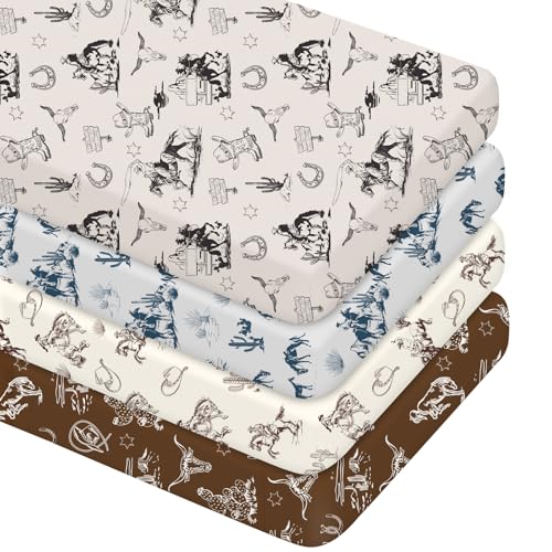 VitalCozy Cowboy Crib Sheet Set, 52x28 inches