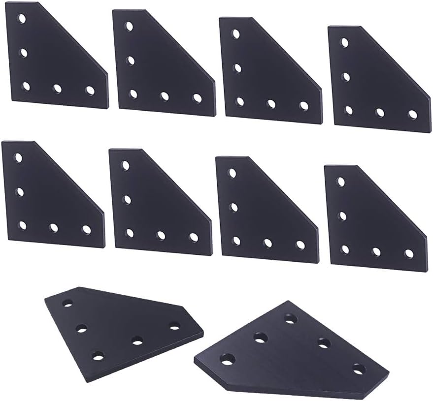Glvanc. 10PCS 60 x 60 x 4mm 3D Printer 90 Degrees L Shape with 5 Holes Black Joining Plates for CNC 2020 V-Slot Aluminum Profiles Pack