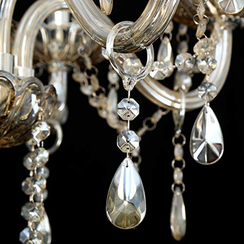 Ridgeyard Cognac(Shampane) Color E12 Bulbs Crystal Candle Style Chandelier Ceiling Lighting Pendant Luxury Romantic Lamp for Living Room Dining Room Bedroom Hall Balcony (6-Lights)