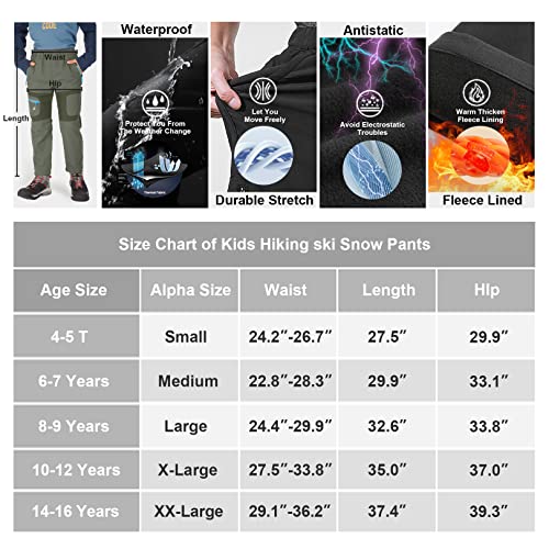Linlon 9056-ARMY GREEN-XXL Kids Boy'S Snow Waterproof Pants Youth Fleece Lind Hiking Softshell Warm Insulated Ski Trousers,9056-Army Green-Xxl thumb #6