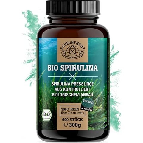 Spirulina -BIO- 600 Tabs je (500mg) Hochdosiert - WICHTIG: 100% reines Algen-Spirulina Pulver aus Australien I Zertifizierter Bio-Anbau Laborgeprüft I Deutsche Produktion I SCHEUNENGUT® Cover