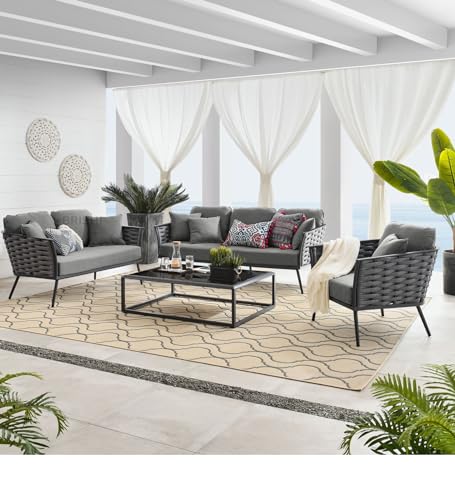 Image of Amazon Brand - Solimo Solix Outdoor Rope Sofa Set | Balcony Sofa | Patio Conversation Sets | Braided Rope Garden Sofa Set and Center Table (6 Seater-Grey)