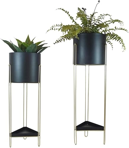 Miniatura 39 de Admired By Nature Juego de 2 macetas de mediados de siglo, soporte para plantas con soporte plegable para interiores y exteriores, maceta de pie