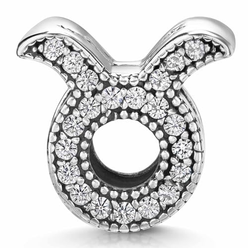 MATERIA Charm Anhänger Sternzeichen Stier - Sterling Silber 925 mit Zirkonia für Damen Armband Bead #14