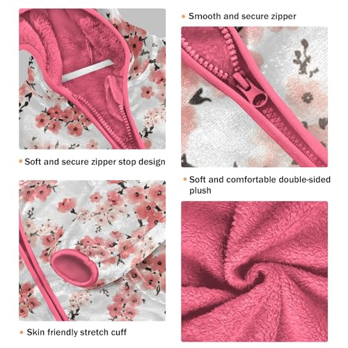 OTVEE Pink Blossoming Flowers Kids Hoodie Jacket Fall Spring Full Zip Warm Outwear Coat3