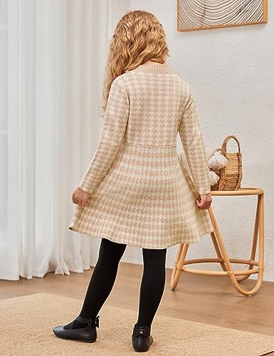 Jxstar Girls Knitted Sweater Dresses Kids Houndstooth Flare Winter Dress4