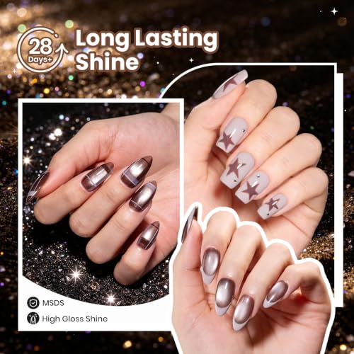 Image of Beetles Brown Taupe Gel Polish Set, Smoky Dark Brown Cat Eye Gel Polish