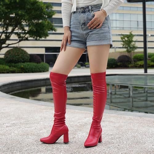 Hawkwell Women's Fall Winter Thigh High Boots red Pointy-toe and High-heel Over The Knee Boots,red PU,8 M US by Hawkwell - Image 3