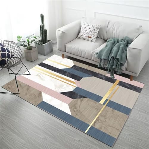 Grand tapis de salon bleu 200x250 cm à poils courts moderne