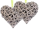 trendig verflochten 2 Deko-Hänger Weiden-Herzen 25cm grau Fensterhänger Fensterdeko Rattanherz