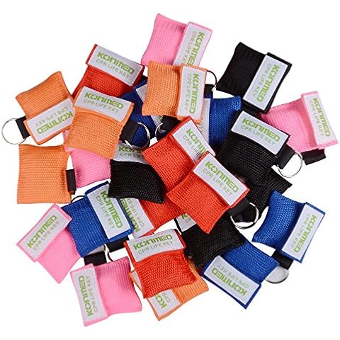KONMED 50 Pieces CPR Key Chain Emergency CPR Face Shields with One-Way Valve for First Aid or AED Training Cover