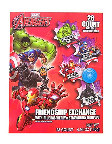 Marvel Avengers Valentines Day Friendship Card Exchange with Lollipops, 28 Count