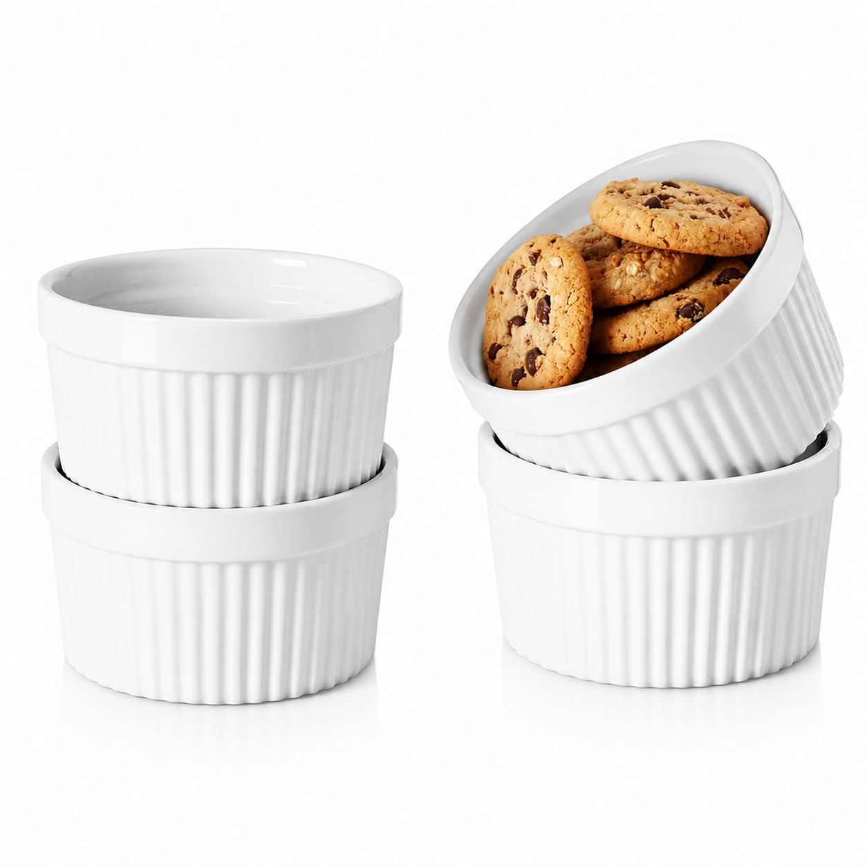 Ramekin Bowls 12 OZ,WERTIOO 4 PCS Bakeware Set for Baking and Cooking, Oven Safe Sleek Porcelain Colorful Ramikins for Pudding, Creme Brulee, Custard Cups and Souffle Small Instant Table Tray