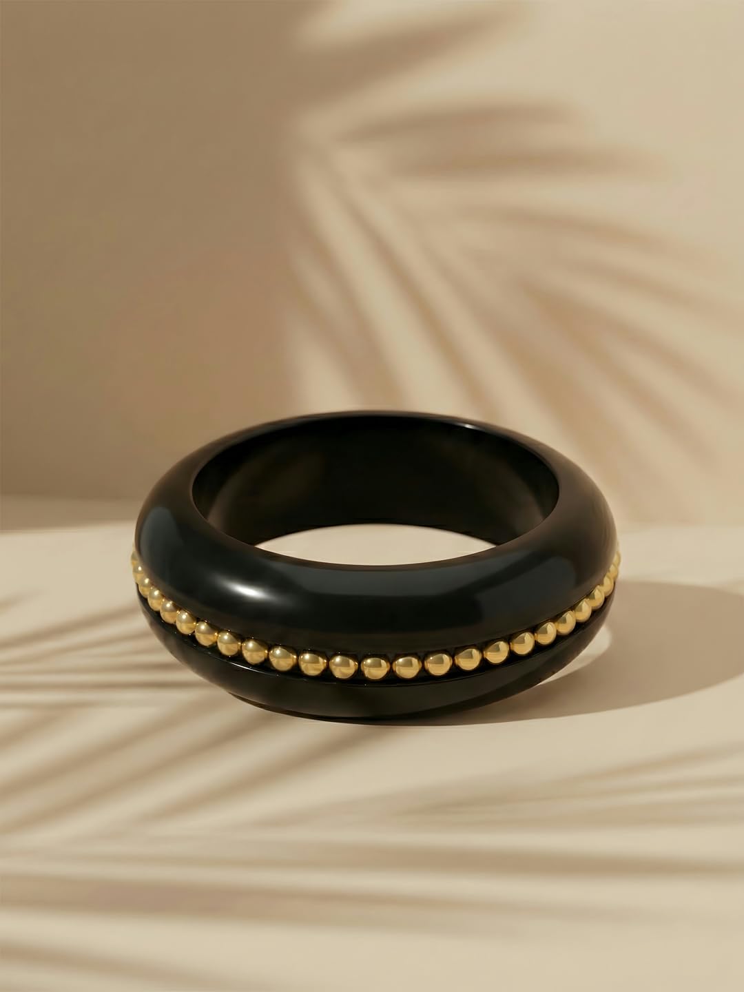 Adiva Black Glossy Acrylic Resin Statement Bangle with Gold Bead Detailing for Women & Girls | Western Style Fashion Bangle Bracelet | Lightweight Designer Jewellery, Party & Festive 3