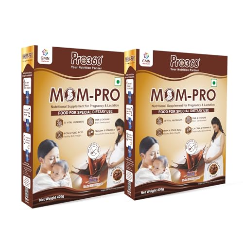 Image of Pro360 MOM-PRO Protein Powder Nutritional Supplement for Pregnant & Lactating Women - Complete Maternal Nutrition during Pregnancy - Swiss Chocolate Flavor - (400+400) g Pack of 2