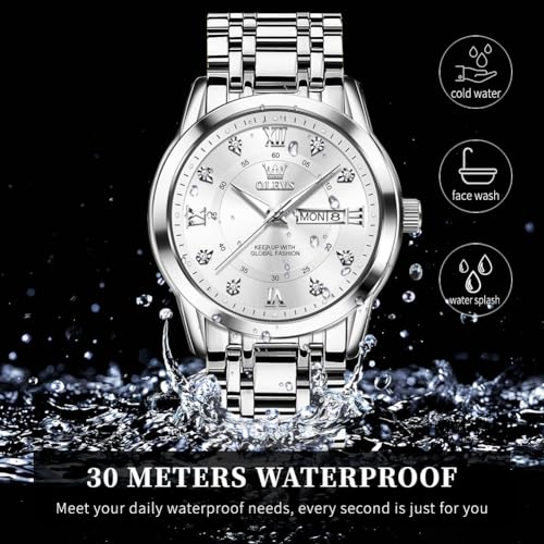Image of OLEVS Watches for Men Business Diamond Easy Read Men's Wristwatch Analog Luxury Date Stainless Steel Waterproof Luminous Dress Mens Watches