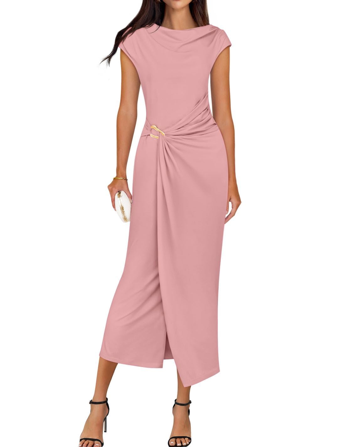 ZESICA Women's 2026 Summer Cap Sleeve Casual Bodycon Dress Elegant Wedding Guest Cocktail Party Formal Long Midi Dresses