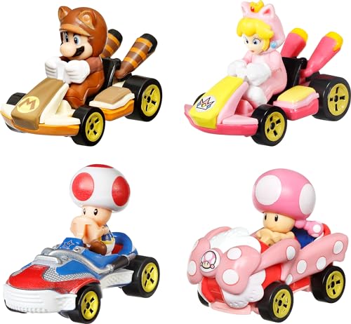 image for Hot Wheels Mario Kart 4-Pack, Collectible Set of 4 Toy Vehicles with T