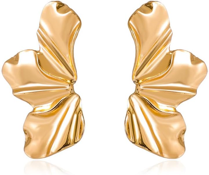 FDEETYEarrings for Women Vintage Exaggerate Gold Earrings Simple Temperament Earrings Matte Irregular Petal Earrings Fashion Jewelry