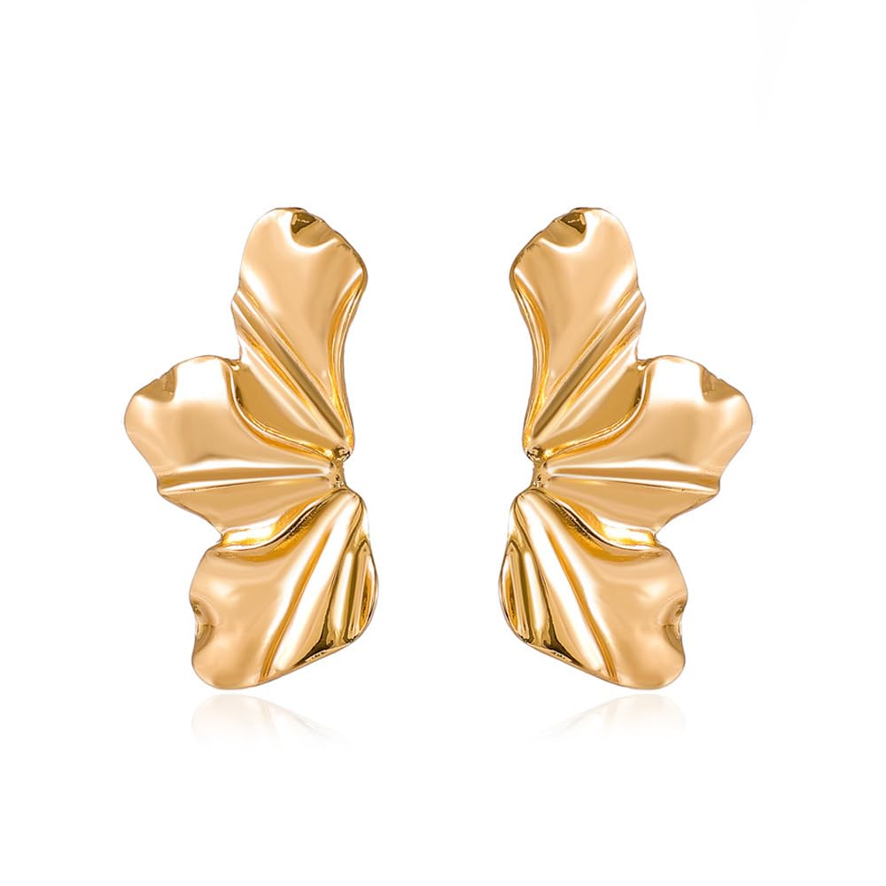 FDEETYEarrings for Women Vintage Exaggerate Gold Earrings Simple Temperament Earrings Matte Irregular Petal Earrings Fashion Jewelry