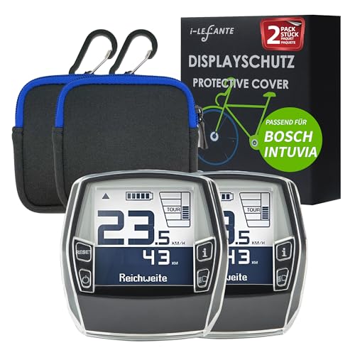 i-LEFANTE für Bosch Intuvia Display Schutzhülle mit Neoprentasche | E-Bike Displayschutz | Transparent und wasserdicht | Stoß- und Kratzschutz (2er Set)