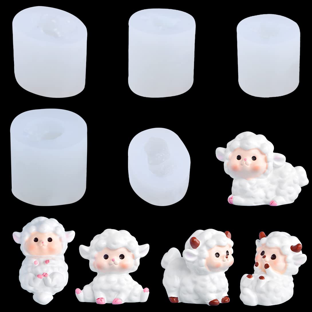 Koonafy 5Pcs Candle Making Moulds Sheep Silicone Animal Soap Moulds 3D Christmas Ornament Cute Aromatherapy Plaster Decoration Gifts (White)