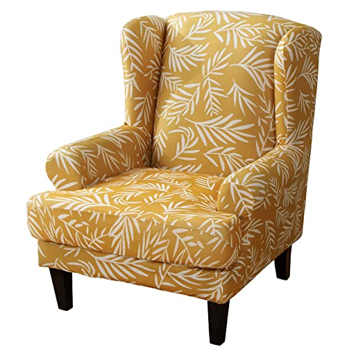 MIFXIN Wingback Chair Slipcovers 2-Piece Stretch Elastic Wing Chair Cover with Cushion Cover Armchair Furniture Protector for Living Room (Printed 08)