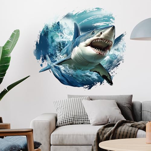 PLIGREAT 2 hojas vinilo 3D adhesivos pared tiburón realista miniatura 2