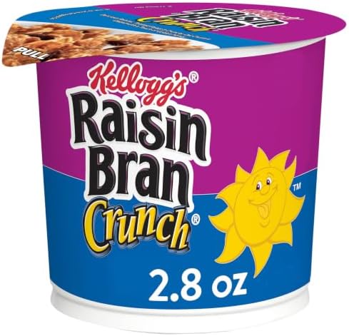 Kellogg's Raisin Bran Crunch Cold Breakfast Cereal Cup, Fiber Cereal, Heart Healthy, Original, 2.8 Ounce