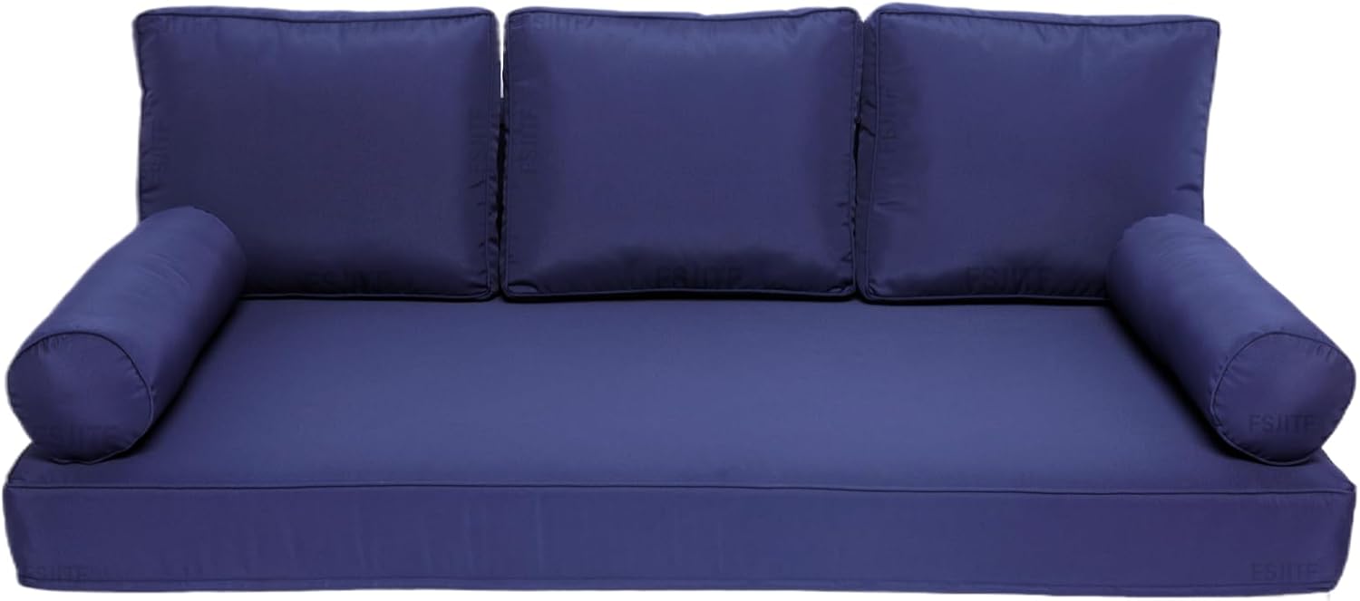 Patio Twin daybed Cover,for Outdoor Wooden Hammock Furniture SunBed 6-Piece Set Mattress Bolster Cushion Pillow Slipcover,Waterproof Fade Resistant Fabrics,Cover Only Navy Blue 3 Back Pillows Set