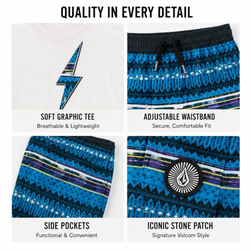Image of Volcom Baby Boys Swim Set - 2 Piece Short Sleeve Swim Shirt Graphic Tees & Board Shorts - Infant Toddler Little Boys Swimsuit