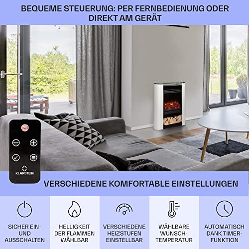 Klarstein Elektrokamin, Elektro Heizungen für Wohnzimmer & Innenräume, Elektrischer Kamin mit LED Flammen, Sparsamer Elektroofen, Heizlüfter mit Timer, Einstellbarer Thermostat, Heizung 1800 W