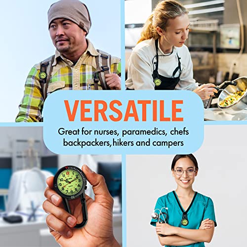 Jas Tamarisk Glow-In-The-Dark Belt Fob Watch, Multifunctional Nurse Watch With Pocket Clip, 24 Hour Military Time Watches For Nurses, Chefs, Hikers And More, Stainless Steel With Crystal Cover, Black #TOP5