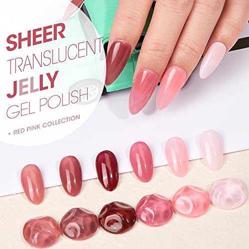 Gellen Jelly Gel Nail Polish Kit - Transparent Crystal Gel Polish Sheer Clear Nude Pink Red Nail Polish Kit 16 Colors, Home DIY Manicure Nail Salon - Thumbnail 4