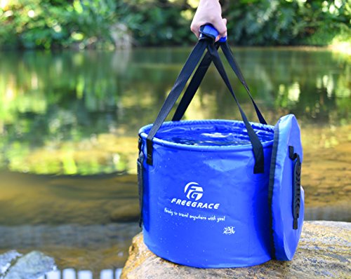 Freegrace Premium Collapsible Bucket -Multifunctional Folding Bucket -Perfect Gear for Camping, Hiking & Travel (Navy Blue, 10L(Upgraded))