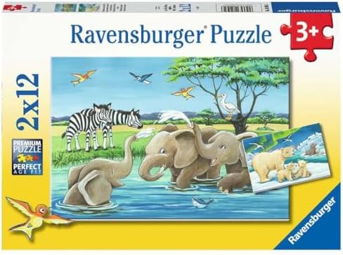 Ravensburger Puzzle Tierkinder aus Aller Welt - 2x12 Teile Puzzle ab 3 | 2x12 Teile Puzzle, Kinderpuzzle ab 3 Jahre, Ravensburger Qualität