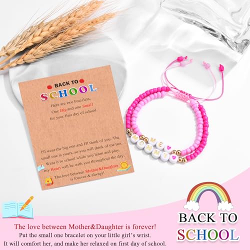 Image of Back to School Gifts Bracelet Mommy and Me Mom and Daughter Bracelets Set for 2 First Day of School Bracelet Gifts for Daughter Girls Kindergarten Preschool Pre k 1st 2nd Grade
