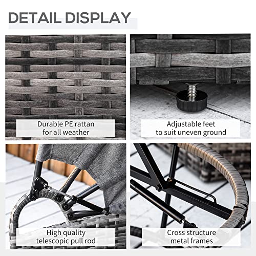 Outsunny 4Pc Rattan Patio Furniture Set, Round Convertible Daybed Or Sunbed, Adjustable Sun Canopy, Sectional Outdoor Sofa, 2 Chairs, Extending Tea Table, 3 Pillows, Pe Plastic Wicker, Gray #TOP6
