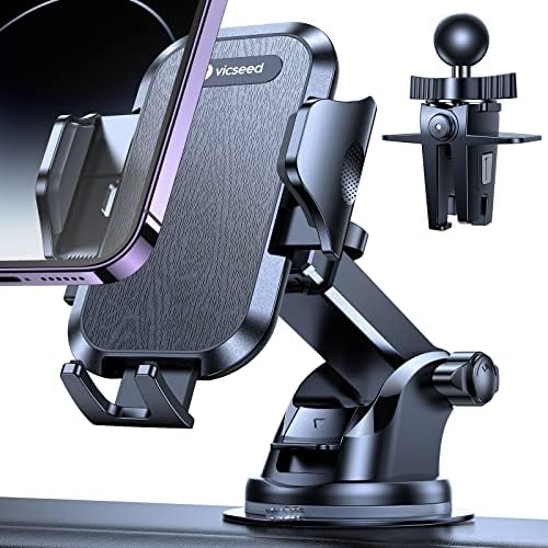 VICSEED Dash Phone Mount for Car - [Off-Road Stable][Thick Case & Big Phones Friendly] 3 in 1 Car Phone Holder Mount Suction Cell Phone Holder Car Dashboard Windshield Air Vent Car Mount for iPhone