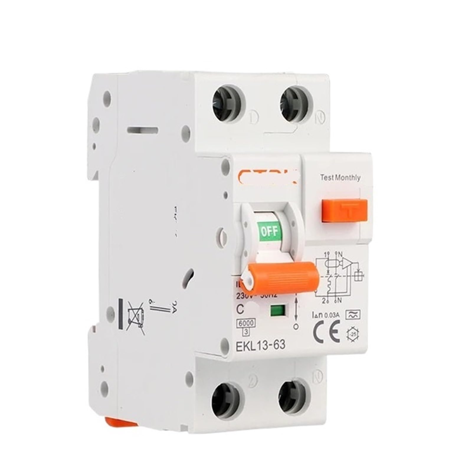 Disyuntor de Corriente Residual Tipo A 1P+N EKL13 20A 6KA 30mA para proteger electrodomésticos