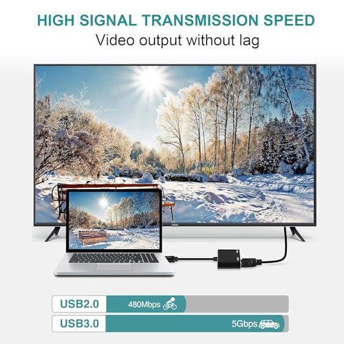 Image of USB HUB USB3.0 to VGA HDMI Adapter Converter, USB to HDMI VGA Adapter Support HDMI VGA Sync Output 1080p Compatible with Windows 7 /8 /8.1 /10 Video Adapter Converter (USB to HDMI /VGA Adapter HUB)