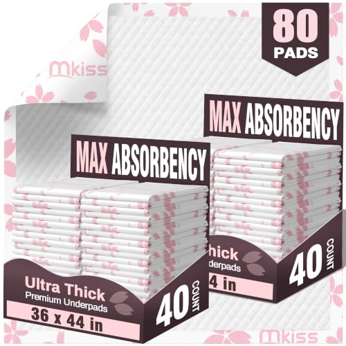 Image of MKISS 80 Count Extra Large Disposable Bed Pads 36 inch x 44 inch Incontinence Pads