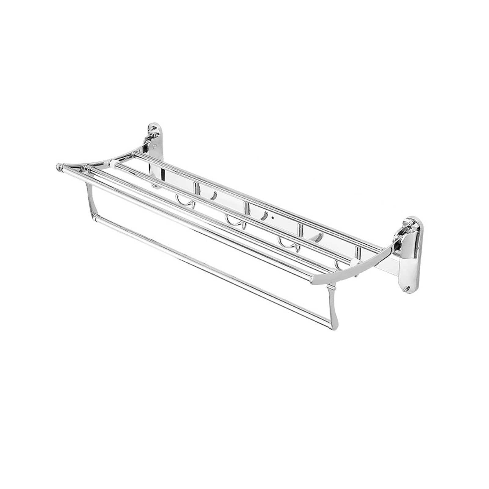 Portasciugamani pieghevole da parete, con ganci, in acciaio inossidabile, per bagno, soggiorno, camera da letto, balcone (argento, L, 40 cm)