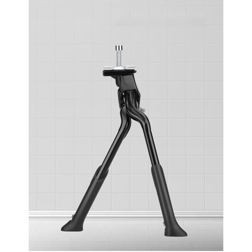 Cavalletto in alluminio per bicicletta, regolabile, 24-29 pollici, doppio cavalletto centrale con piedini in gomma antiscivolo, per mountain bike, e-bike, bici da corsa, nero