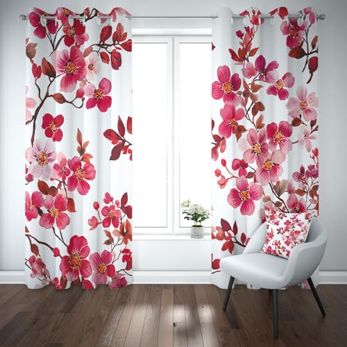 Yidbhsse Rideaux Occultant Pomme De Prune Lot De 2 117x183 cm, Rideau Thermique Anti Froid Motif Fleur Rideau Opaque Floral Botanique À Oeillets Occultant...