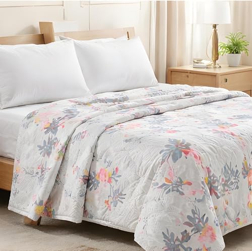 Image of Cotton Quilt for Single or Double Bed | Lightweight Floral Comforter | Reversible All-Season Dohar Blanket