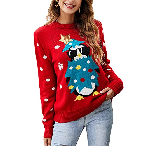 IFFEI Womens Ugly Christmas Sweater Novelty Print Crew Neck Sweater...