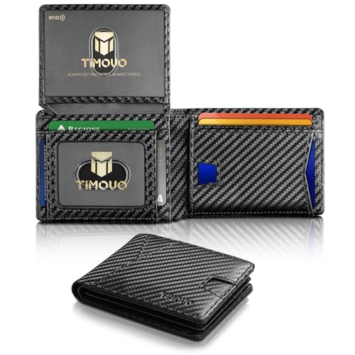 TiMOVO Slim Wallet for Men with RFID Blocking, Leather Bifold Wallet with 2 ID Window, Multifunct Quick Slot Design with Gift Box, Black Stripes